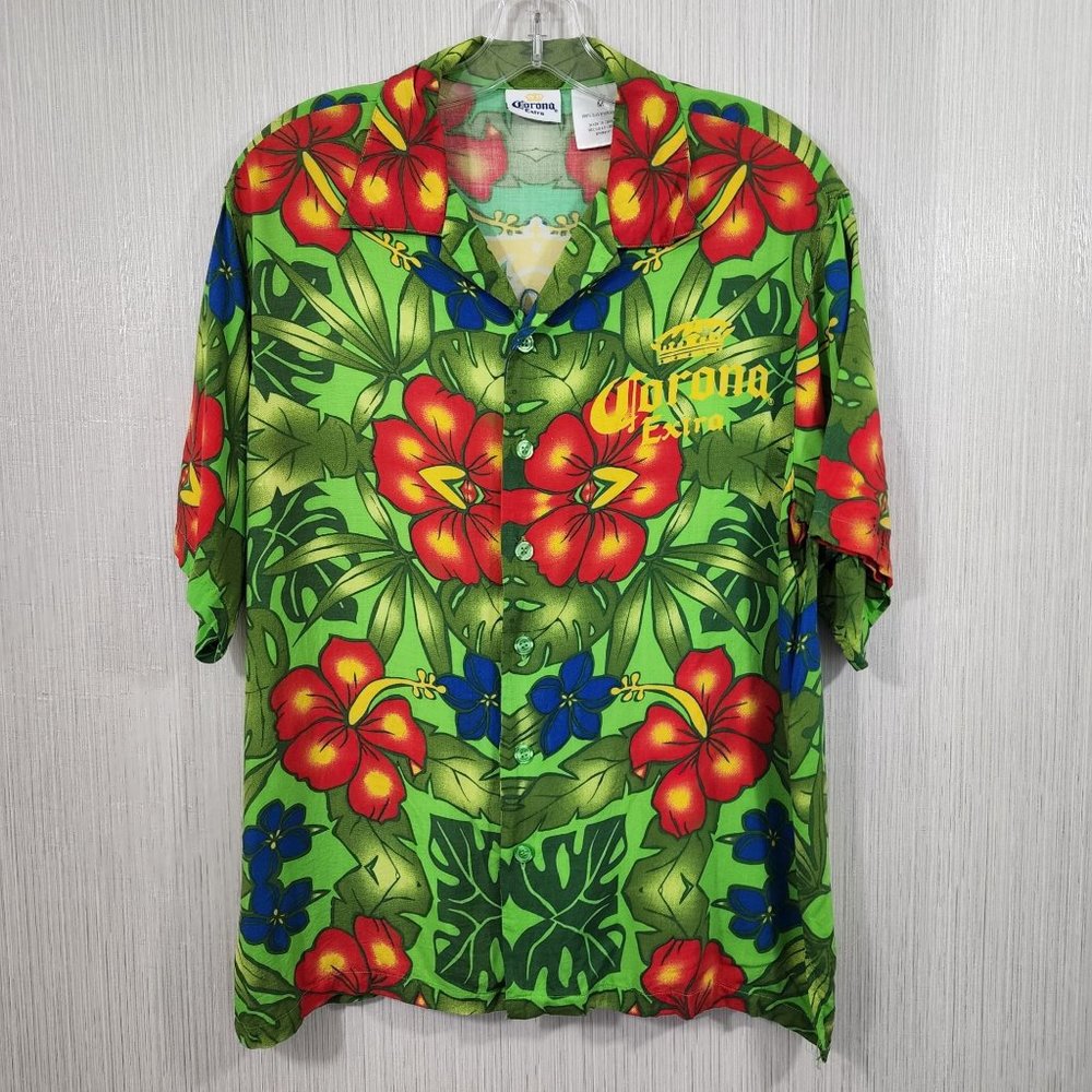 Corona Extra tropical Hawaiian print‎ shirt with Corona graphics men's size M
